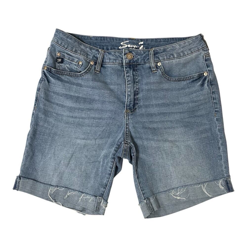 Seven7 Relaxed Bermuda Jean Short Size 8 Blue Denim Stretch 7 Inch Inseam Casual - Picture 2 of 10